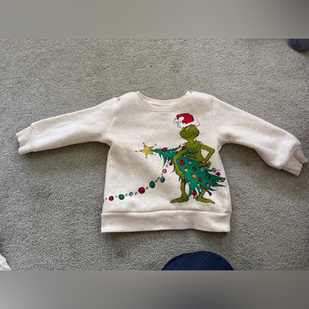 Target Cream Kids Grinch Holiday Sweatshirt with Red Santa Hat